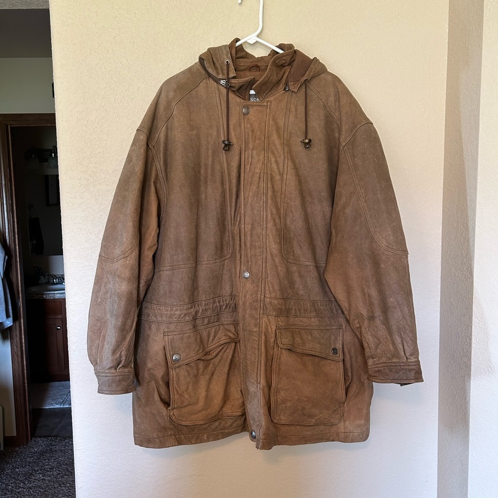 Vintage Wilsons Leather Thinsulate Brown Military Field Jacket with Hood Coat